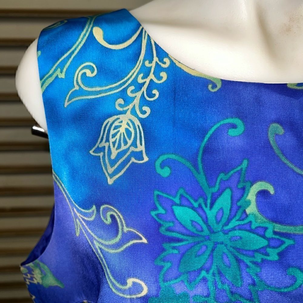 Vintage Koret sheath lined maxi dress shades of blue with gold accent floral - Picture 5 of 8
